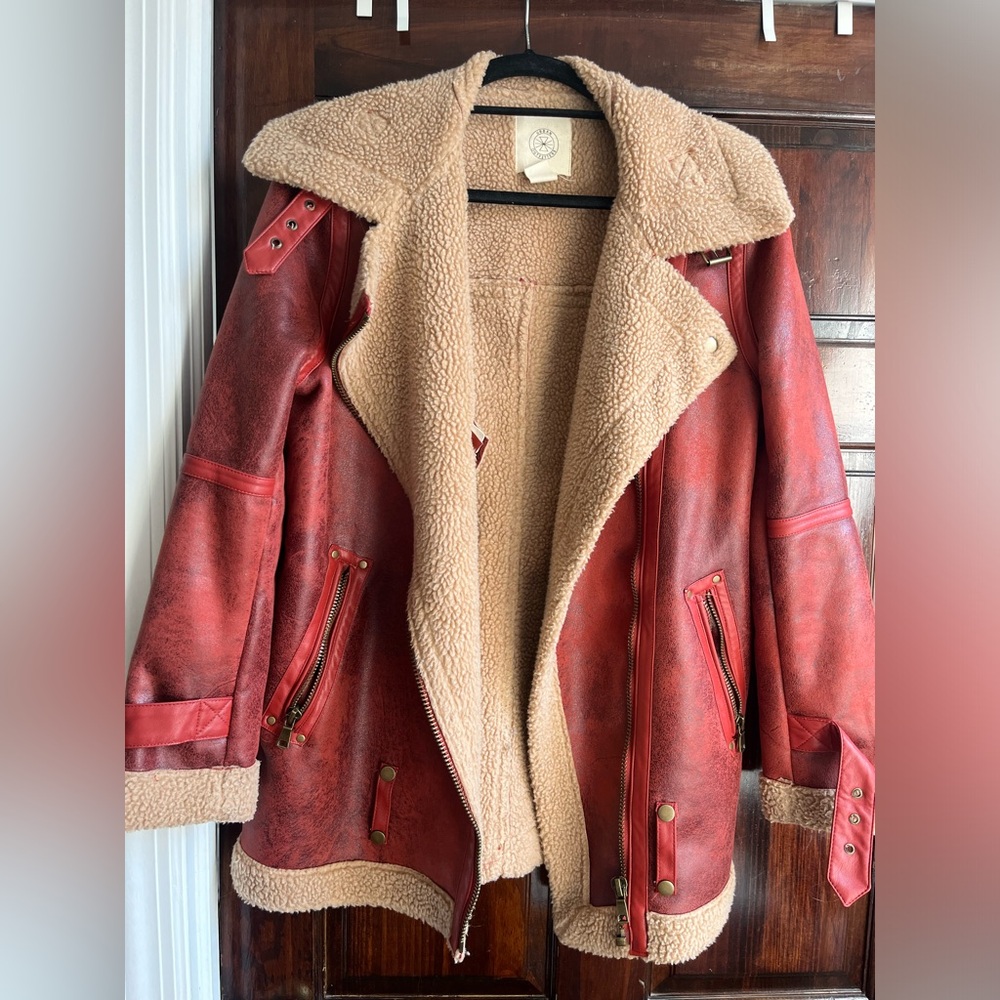 urban outfitters oversized red leather jacket